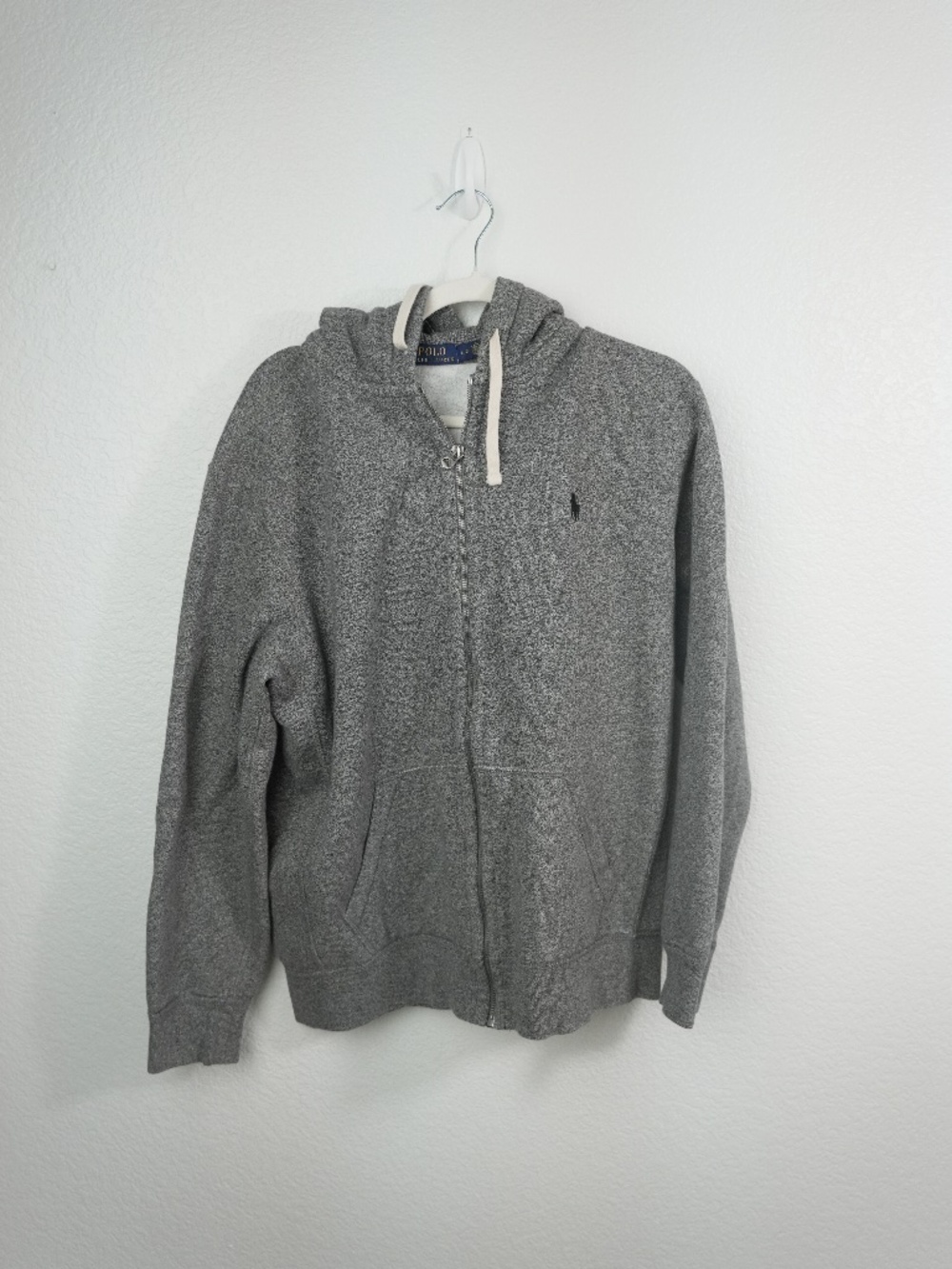 Polo Ralph Lauren Hoodie Mens Large Gray Full Zip Hooded Pockets Logo Sweatshirt